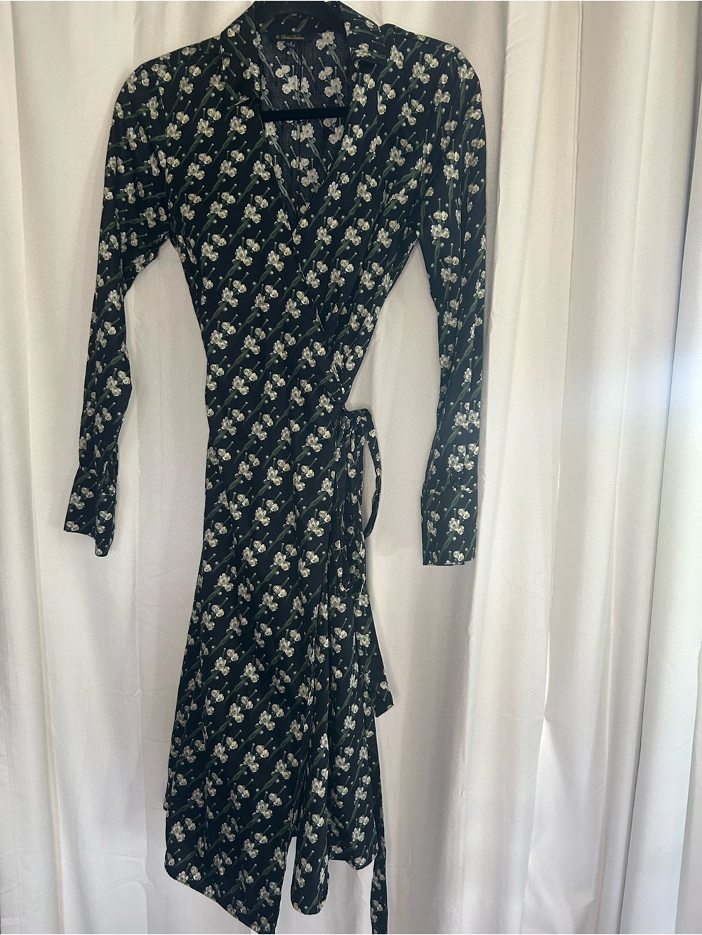 Brooks Brothers Zach Posen Floral Snow Blossom Black Cotton Wrap Midi Dress - Picture 6 of 6